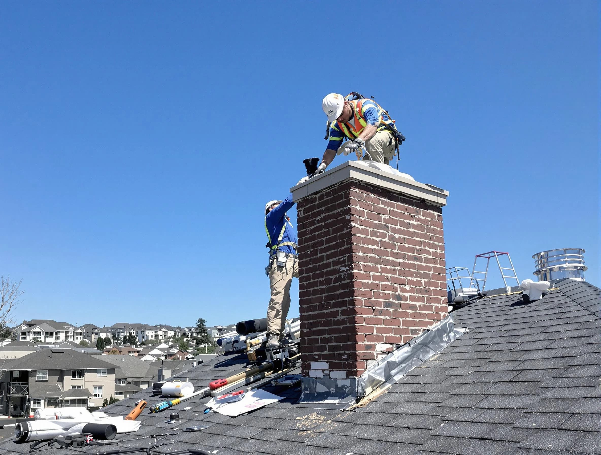 Manchester Chimney Sweep repairing a chimney crown in Manchester, VA