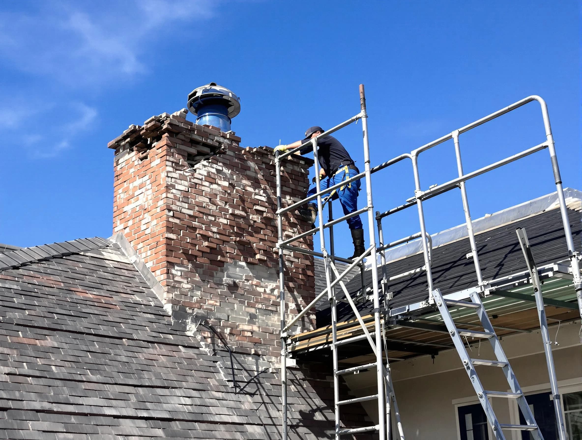 Rebuilding a chimney structure by Manchester Chimney Sweep in Manchester, VA