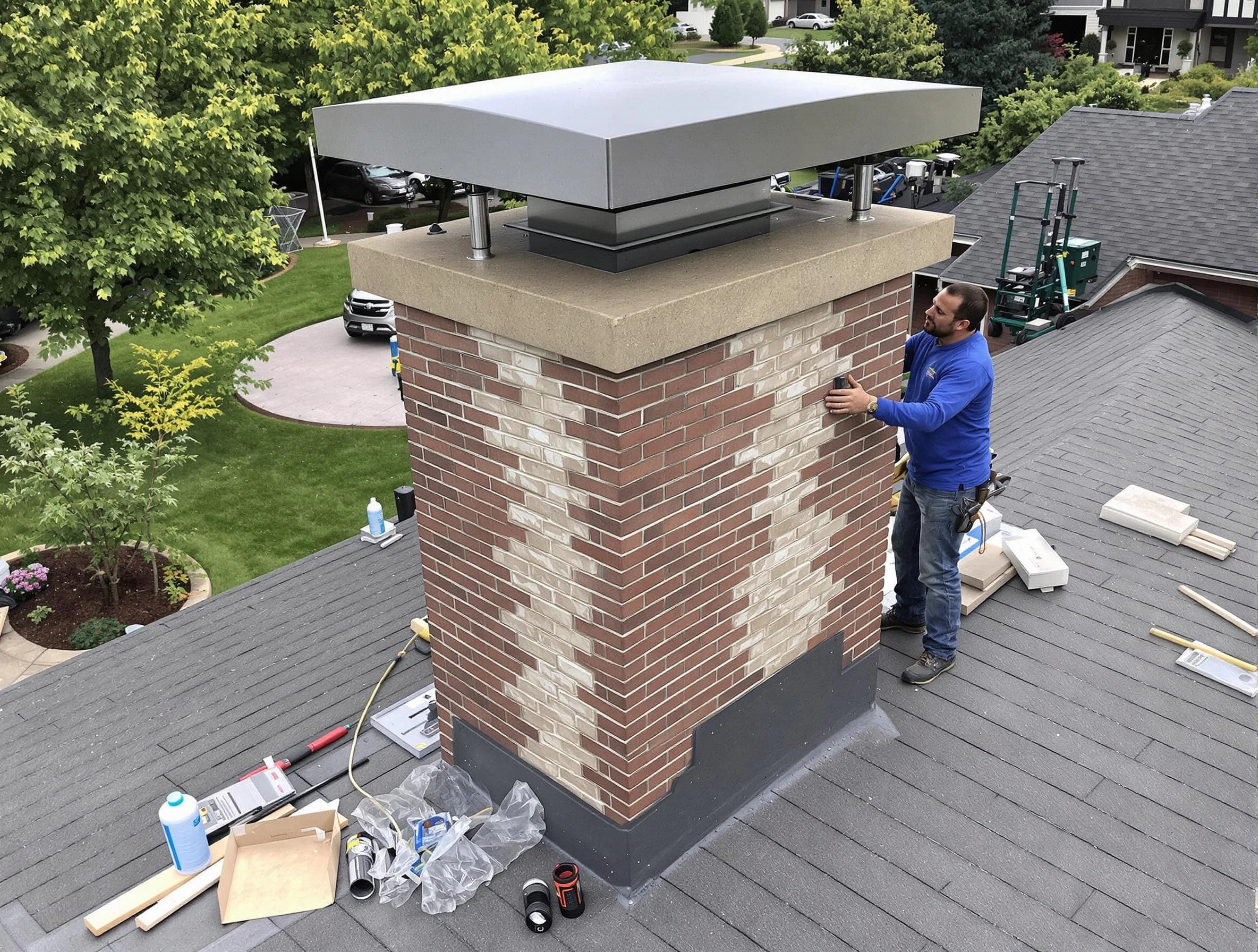 Manchester Chimney Sweep team working on a custom chimney remodel in Manchester, VA