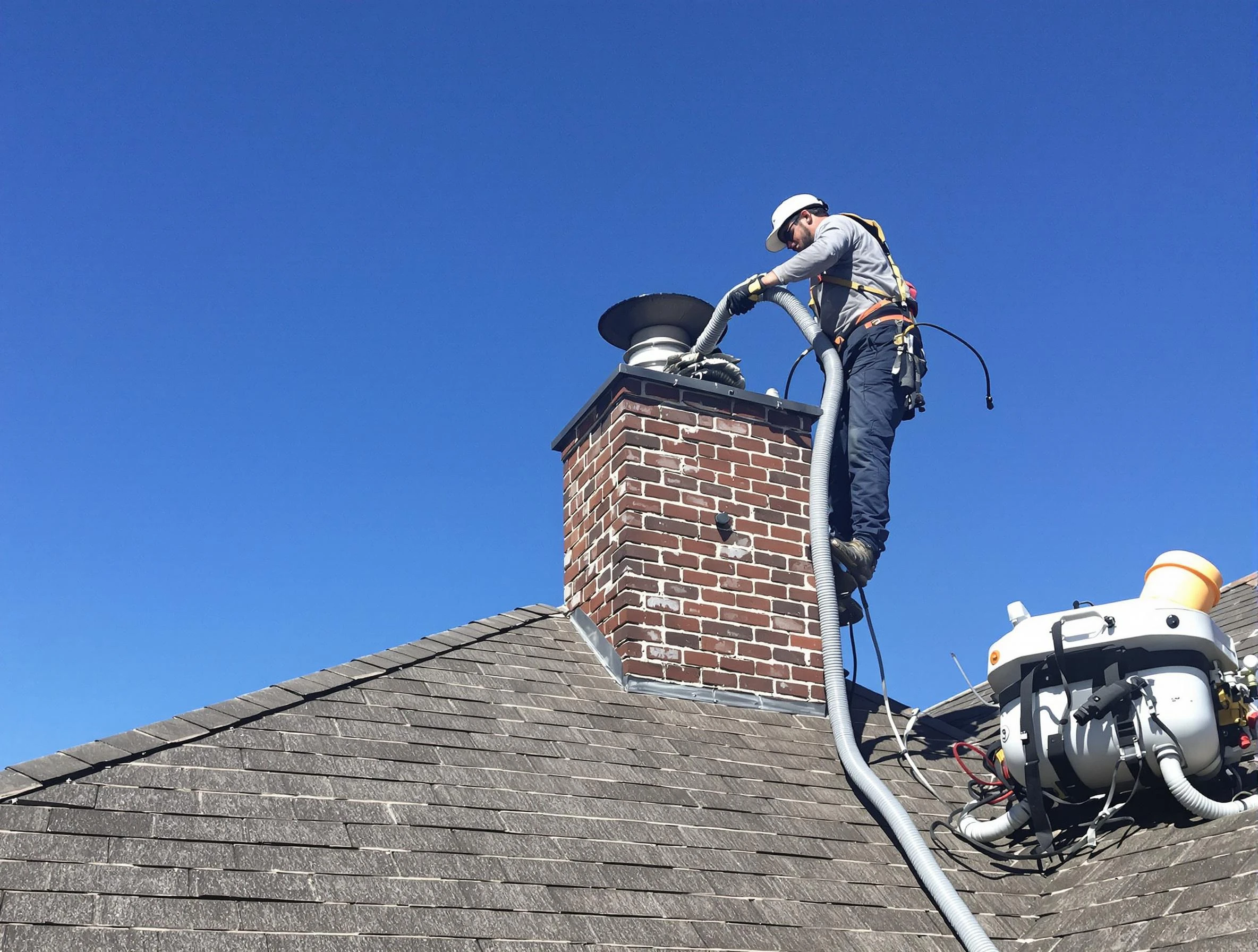 Dedicated Manchester Chimney Sweep team member cleaning a chimney in Manchester, VA