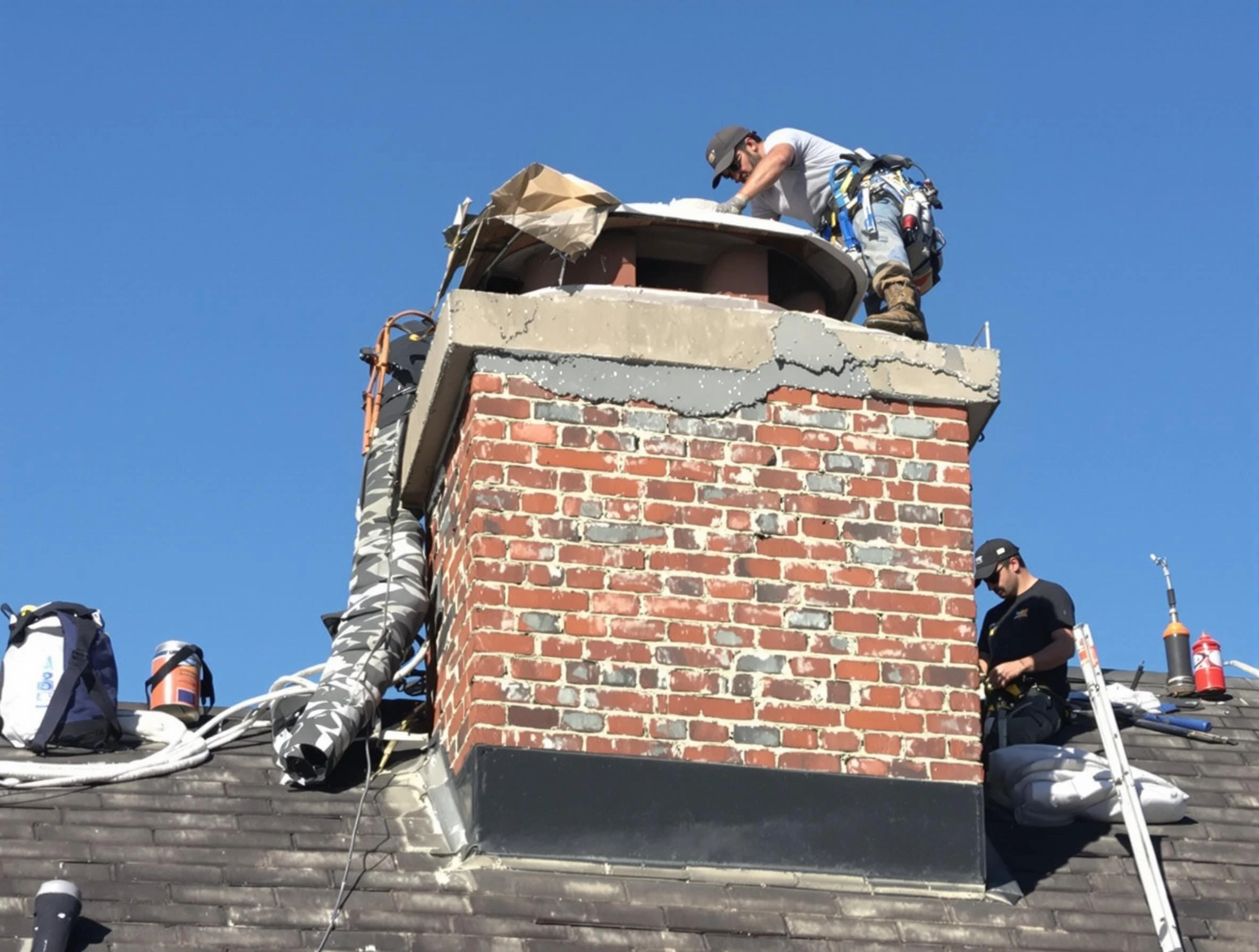 Manchester Chimney Sweep installing a custom chimney crown in Manchester, VA