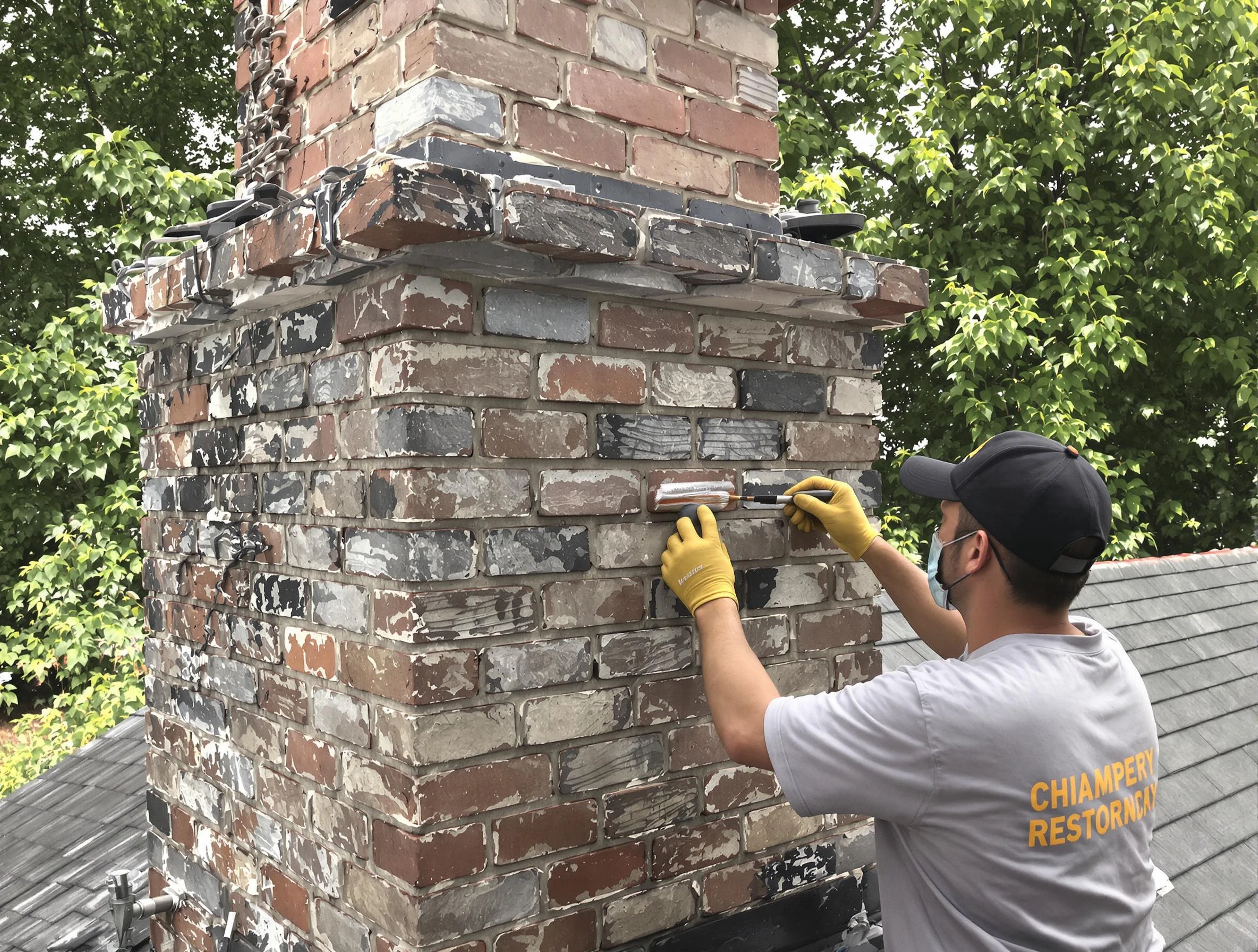 In-progress chimney restoration by Manchester Chimney Sweep in Manchester, VA
